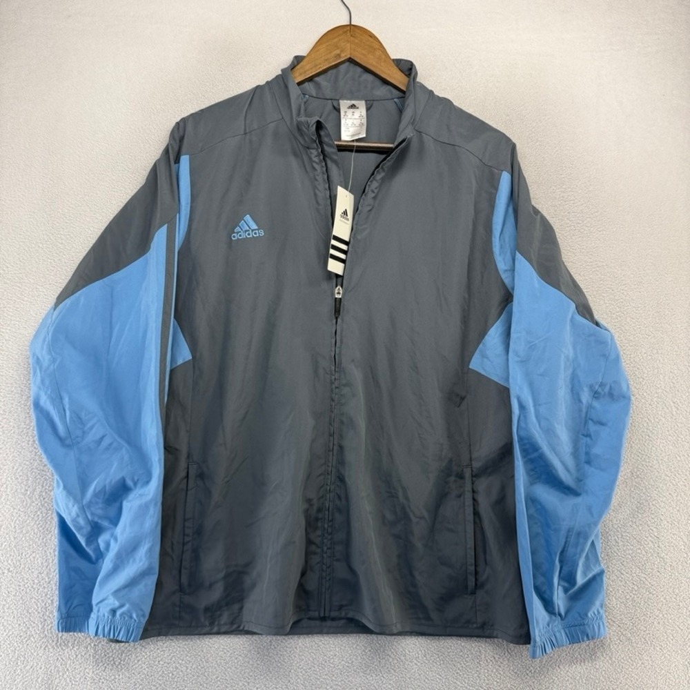 Vintage Adidas Track Jacket Women's XL Grey Blue Zip Soccer Training y2k NEW